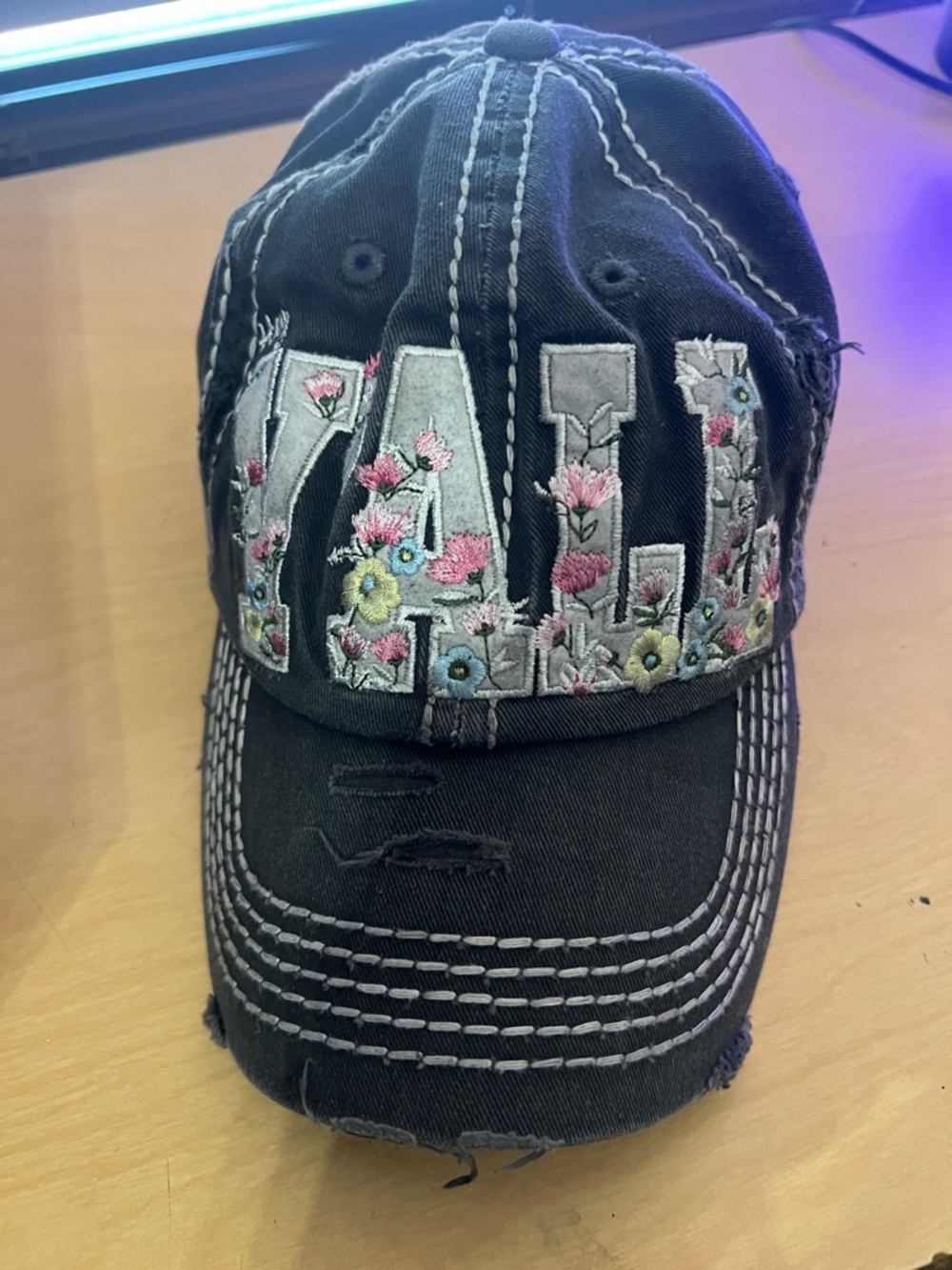 Floral Embroidered Black Baseball Cap YALL